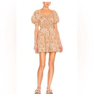 Ulla Johnson Orange Smocked Puff Sleeve Mini Dress